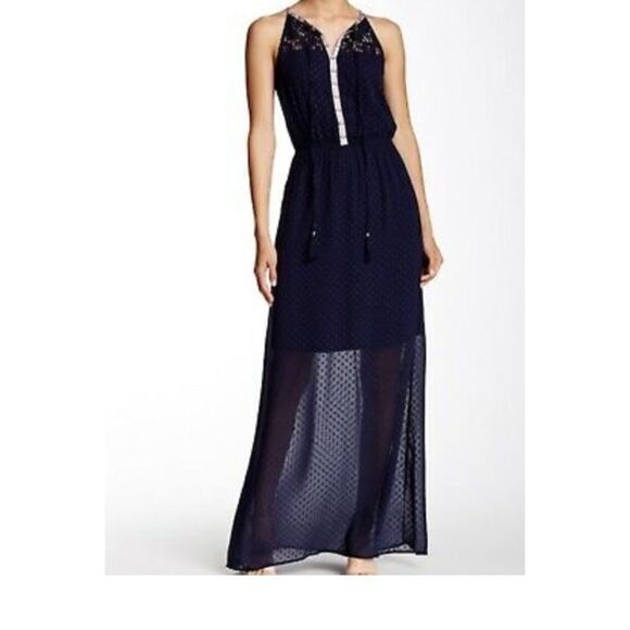 Daniel Rainn Women's Maxi Dress Size Extra Large Lace Yoke Solid Blue Lined - Picture 1 of 14